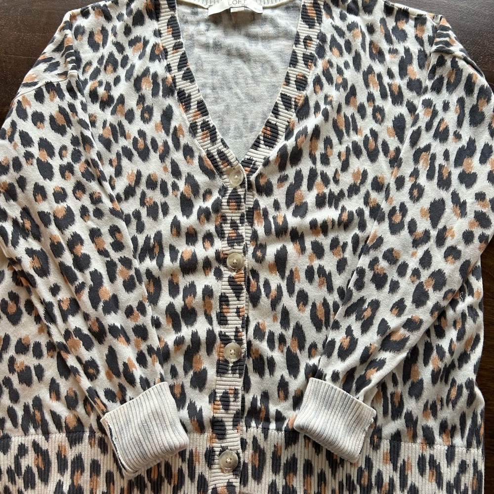 LOFT Leopard Print Cardigan - Black, Brown, Cream